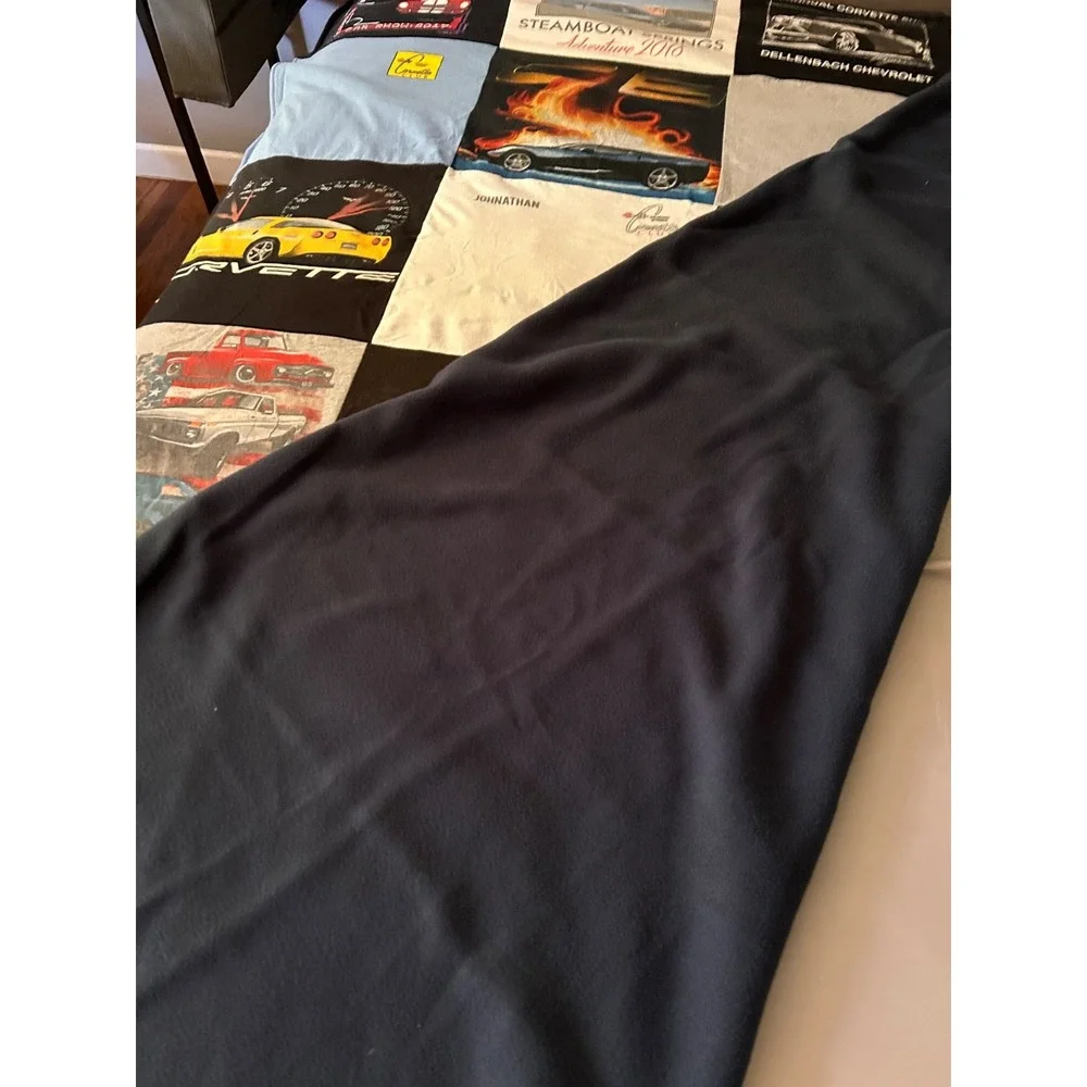 Double Sided Repurposed Upcycled T-shirt Blanket Car Lovers Blanket Twin Fleece